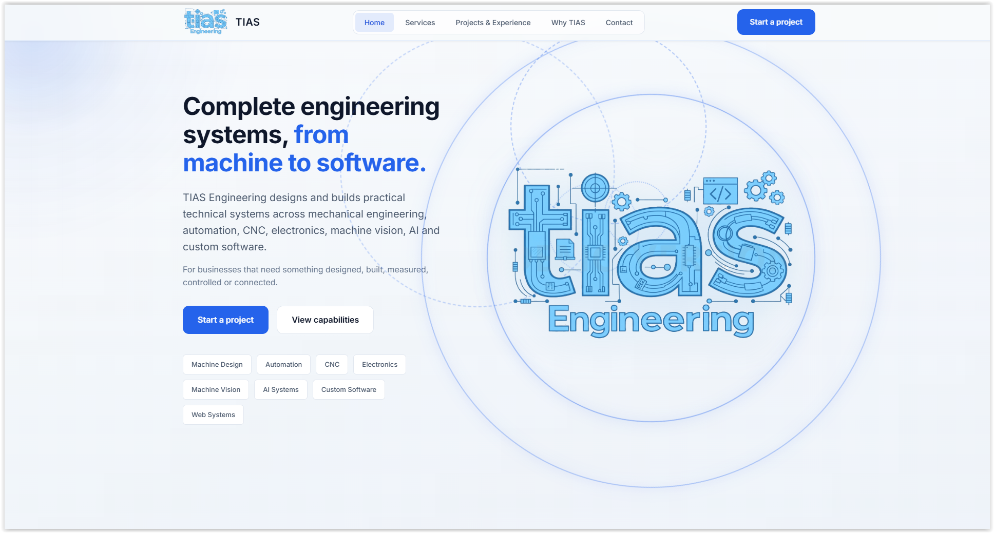 Web and business systems website interface